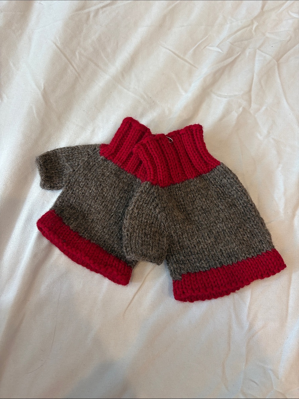Red & Gray Knit Fingerless Mittens